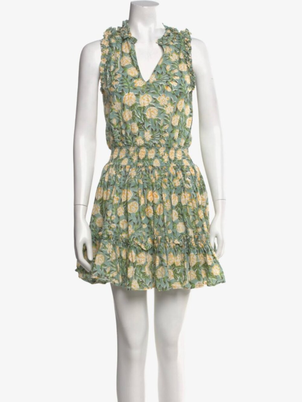 Anna Cate Sage Green Floral Ruffle Smocked Waist Cotton Midi Dress Size S
